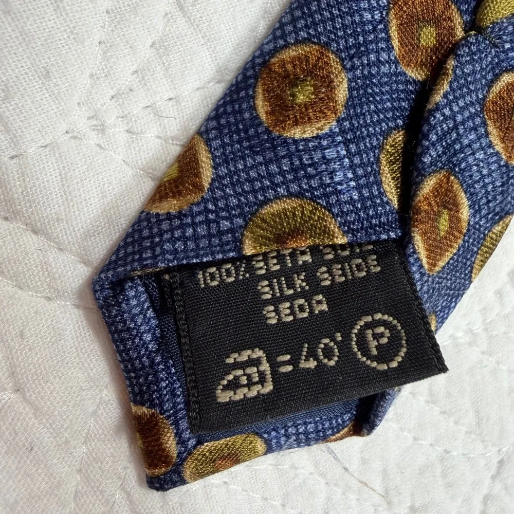Ermenegildo Zegna Mens Tie 100% Silk‎ Italy Geometric Medallion Blue Gold EUC